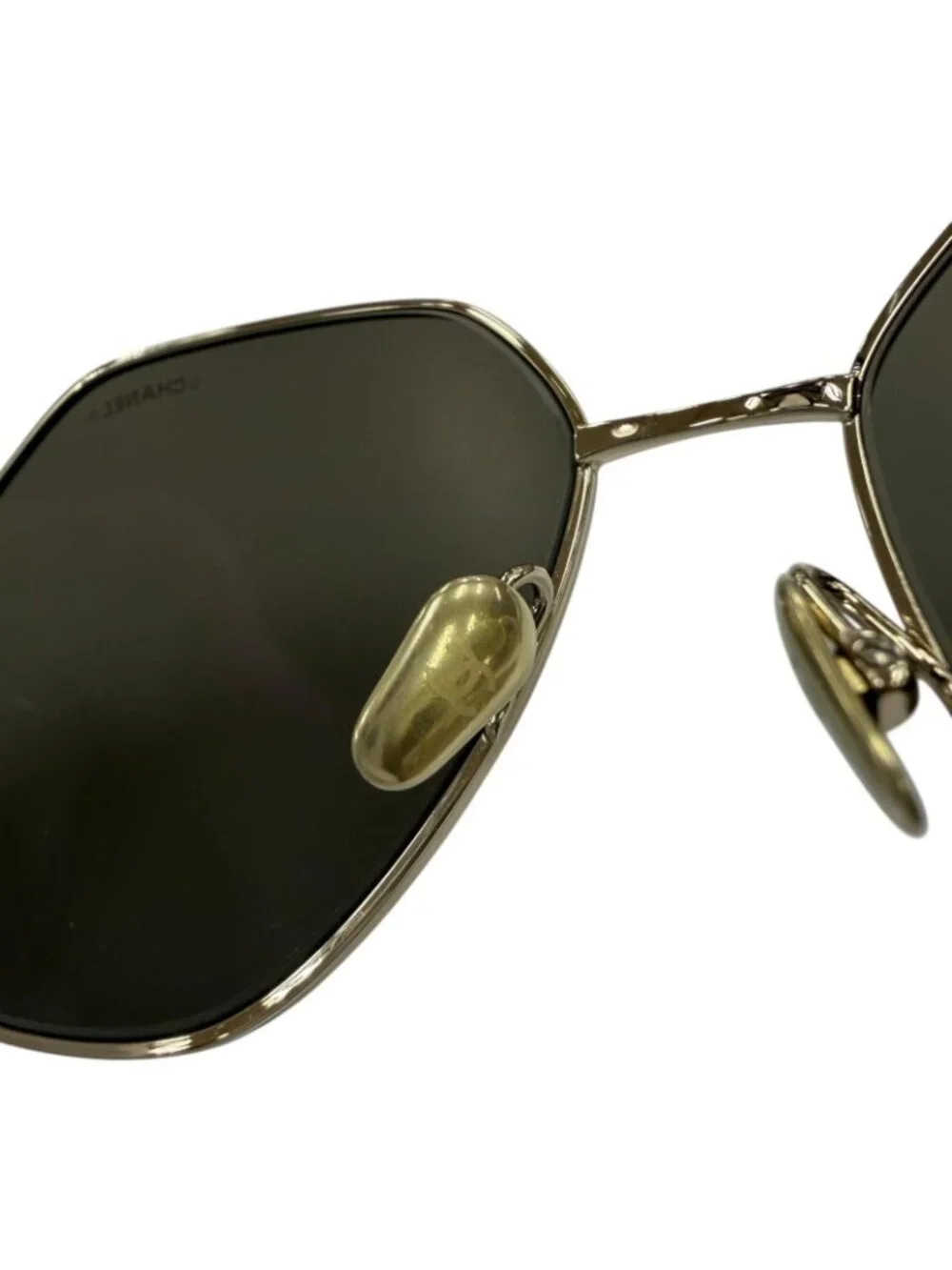 Chanel CC Logo Hexagon Chain Sunglasses Gold Black Demo Lens Eyewear